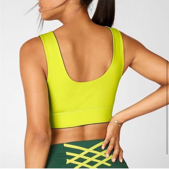Fabletics Reversible Sports Bra Green and Neon Yellow- Size Large - Picture 4 of 7